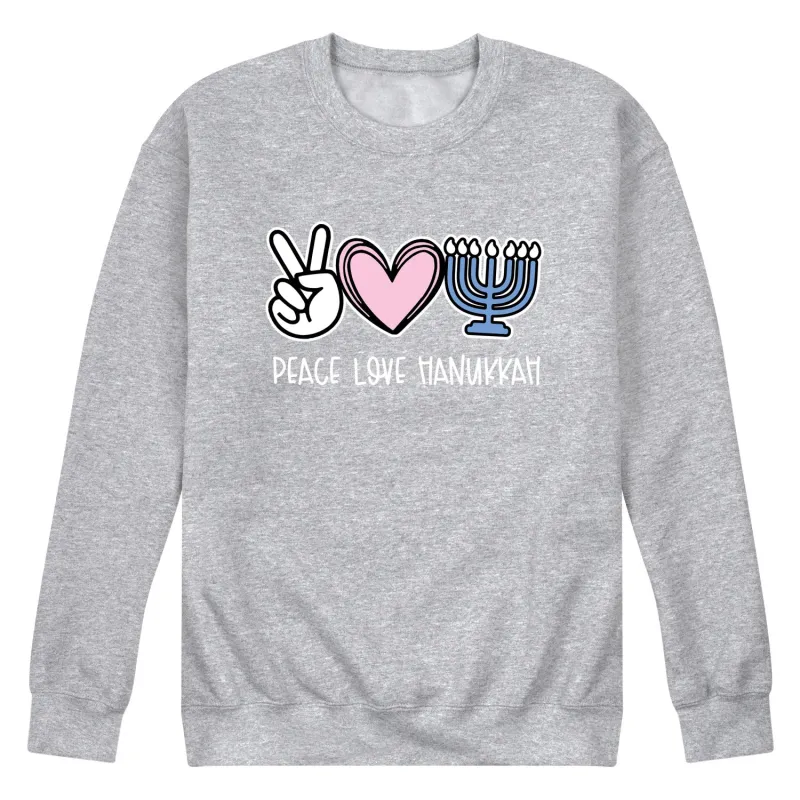 Instant Message - Peace Love Hanukkah - Men's Long Sleeve Crew Fleece Sweatshirt sold by Zulily