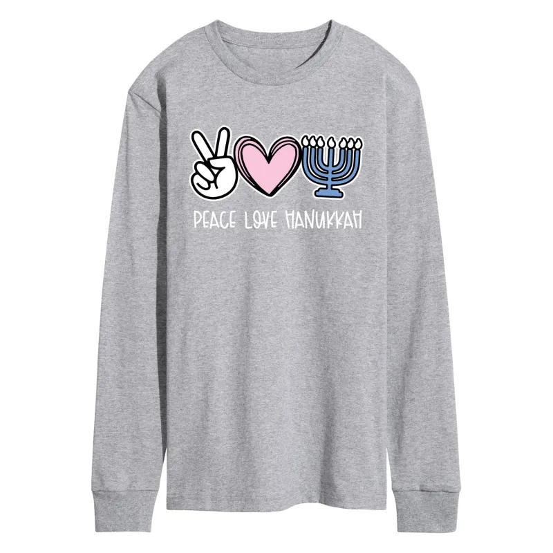Instant Message - Peace Love Hanukkah - Men's Long Sleeve Graphic T-shirt sold by Zulily