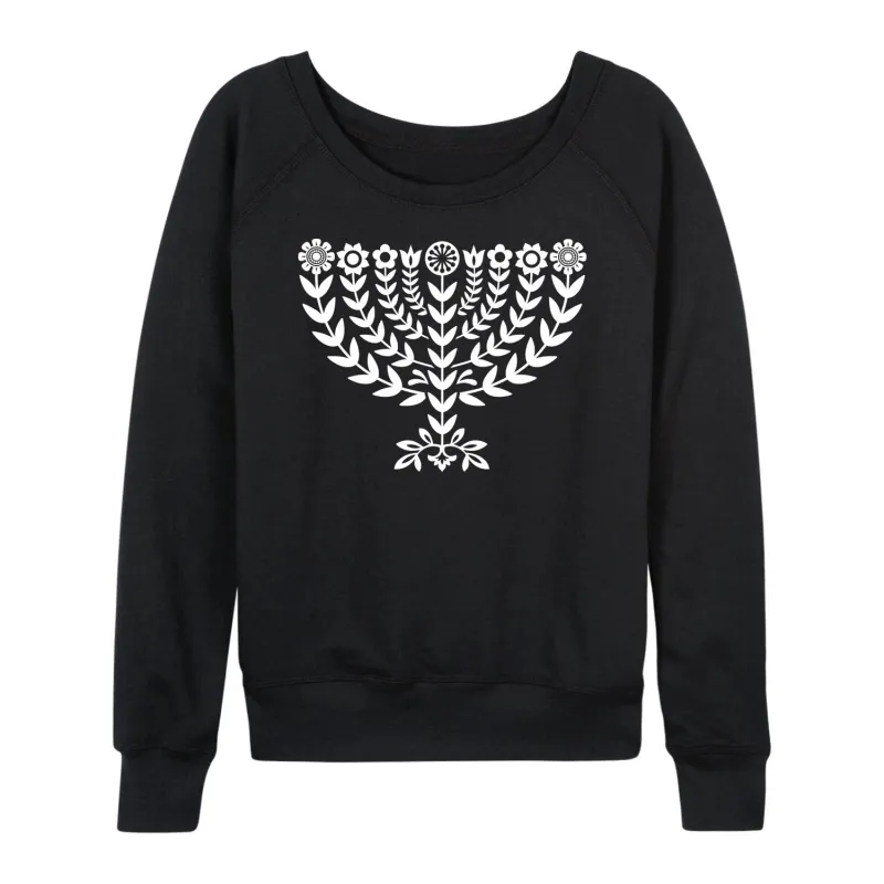 Instant Message - Floral Menorah - Women's French Terry Long Sleeve Pullover sold by Zulily