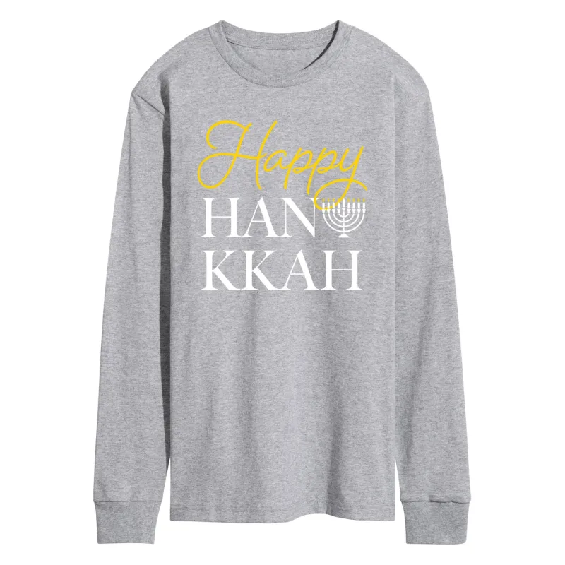 Instant Message - Happy Hanukkah - Men's Long Sleeve Graphic T-shirt sold by Zulily