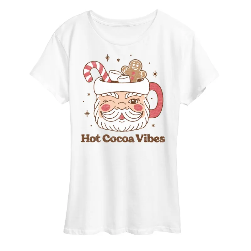Instant Message - Hot Cocoa Vibes Retro Santa Mug  Christmas- Women's Short Sleeve Graphic T-Shirt sold by Zulily