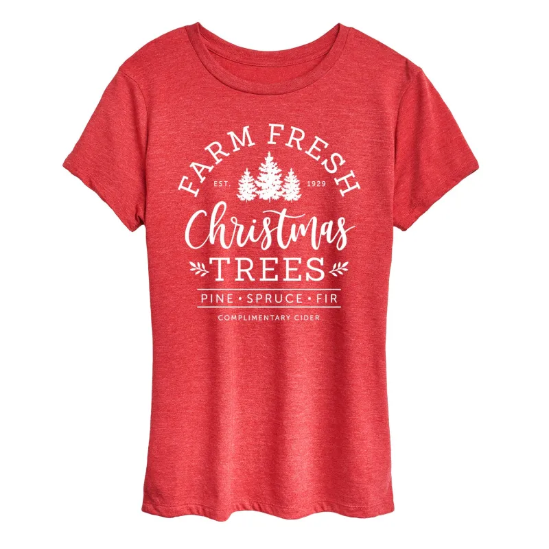 Instant Message - Farm Fresh Christmas Trees - Women's Short Sleeve Graphic T-shirt sold by Zulily
