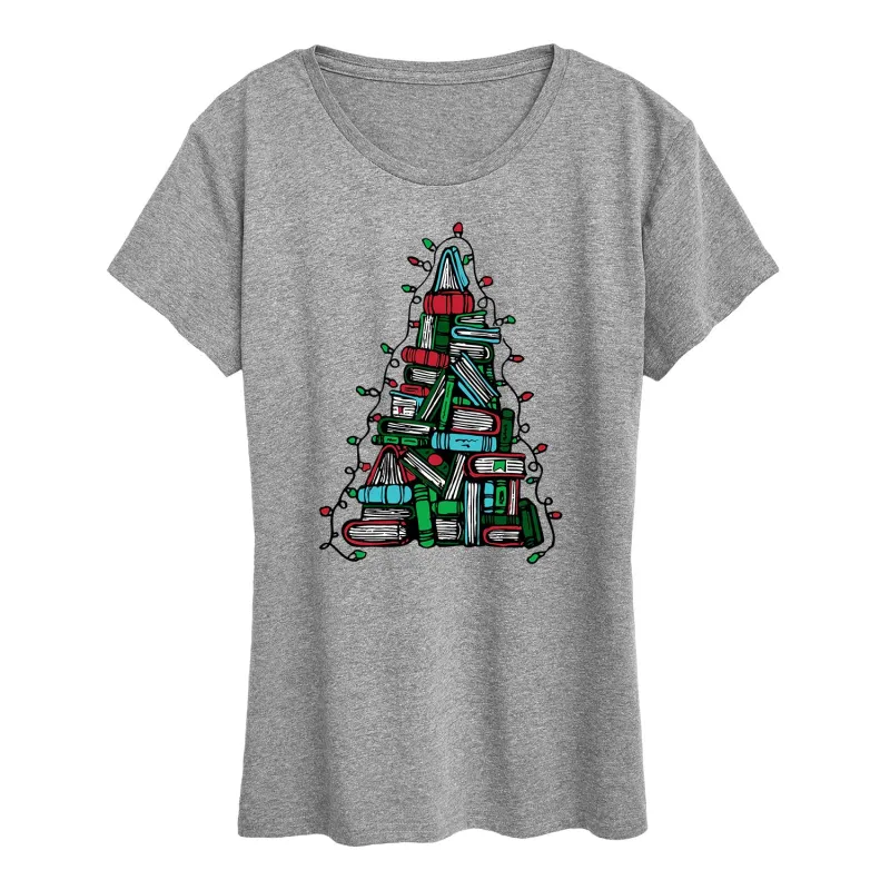 Instant Message - Book Christmas Tree - Women's Short Sleeve Graphic T-shirt sold by Zulily
