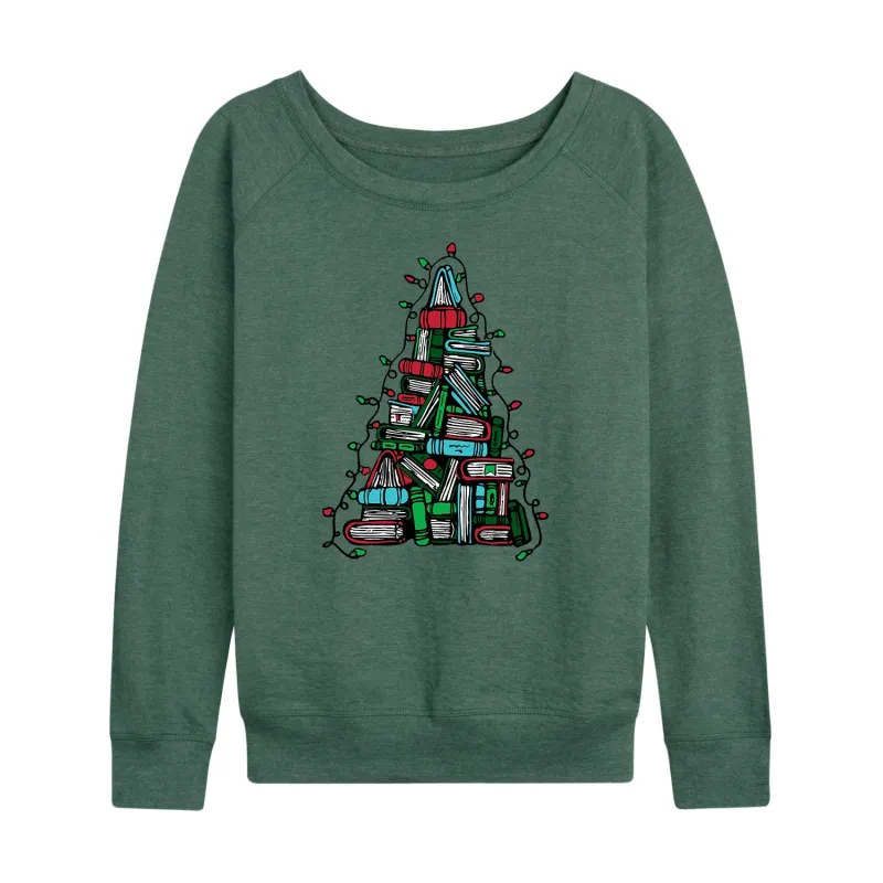 Instant Message - Book Christmas Tree - Women's French Terry Long Sleeve Pullover sold by Zulily