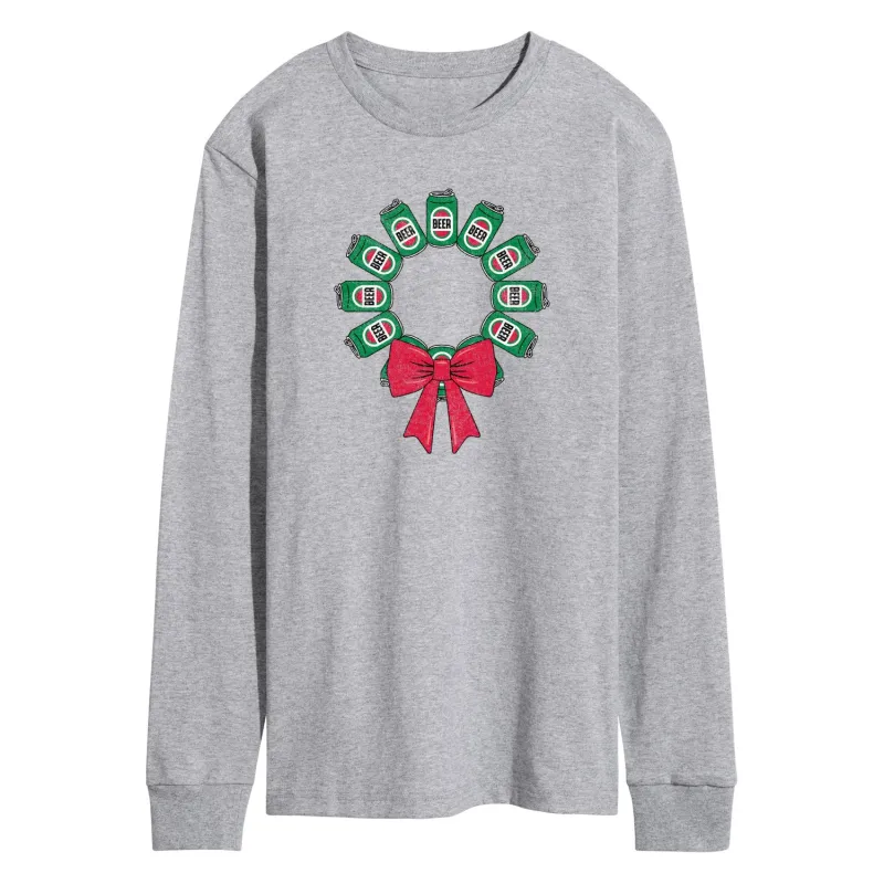 Instant Message - Beer Christmas Wreath - Men's Long Sleeve Graphic T-shirt sold by Zulily
