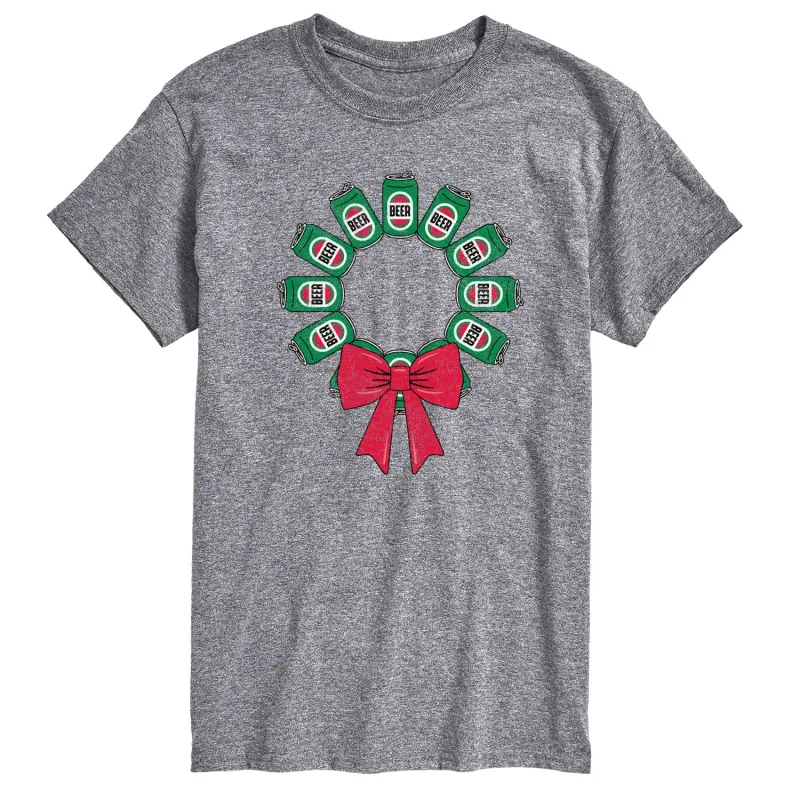 Instant Message - Beer Christmas Wreath - Men's Short Sleeve Graphic T-shirt made by Zulily