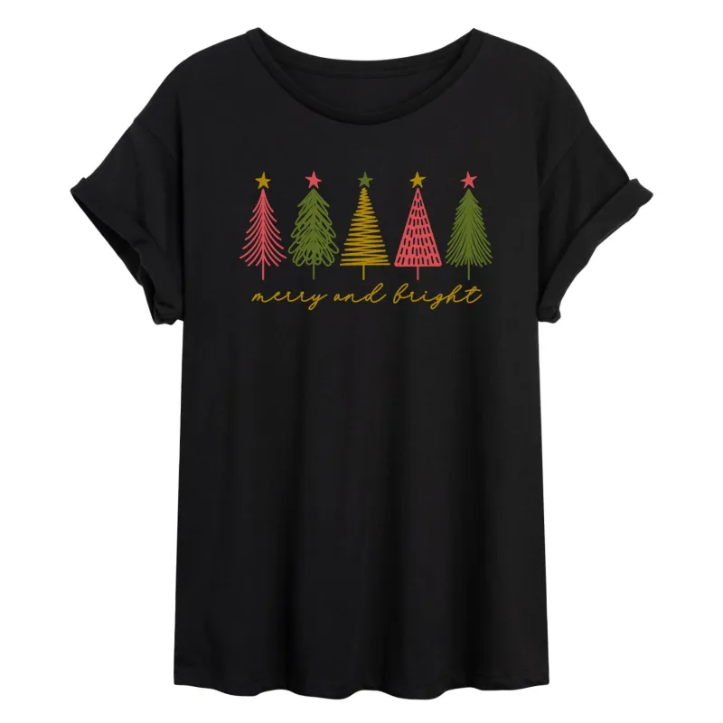Instant Message - Merry And Bright Christmas Trees - Womens Graphic T-shirt sold by Zulily