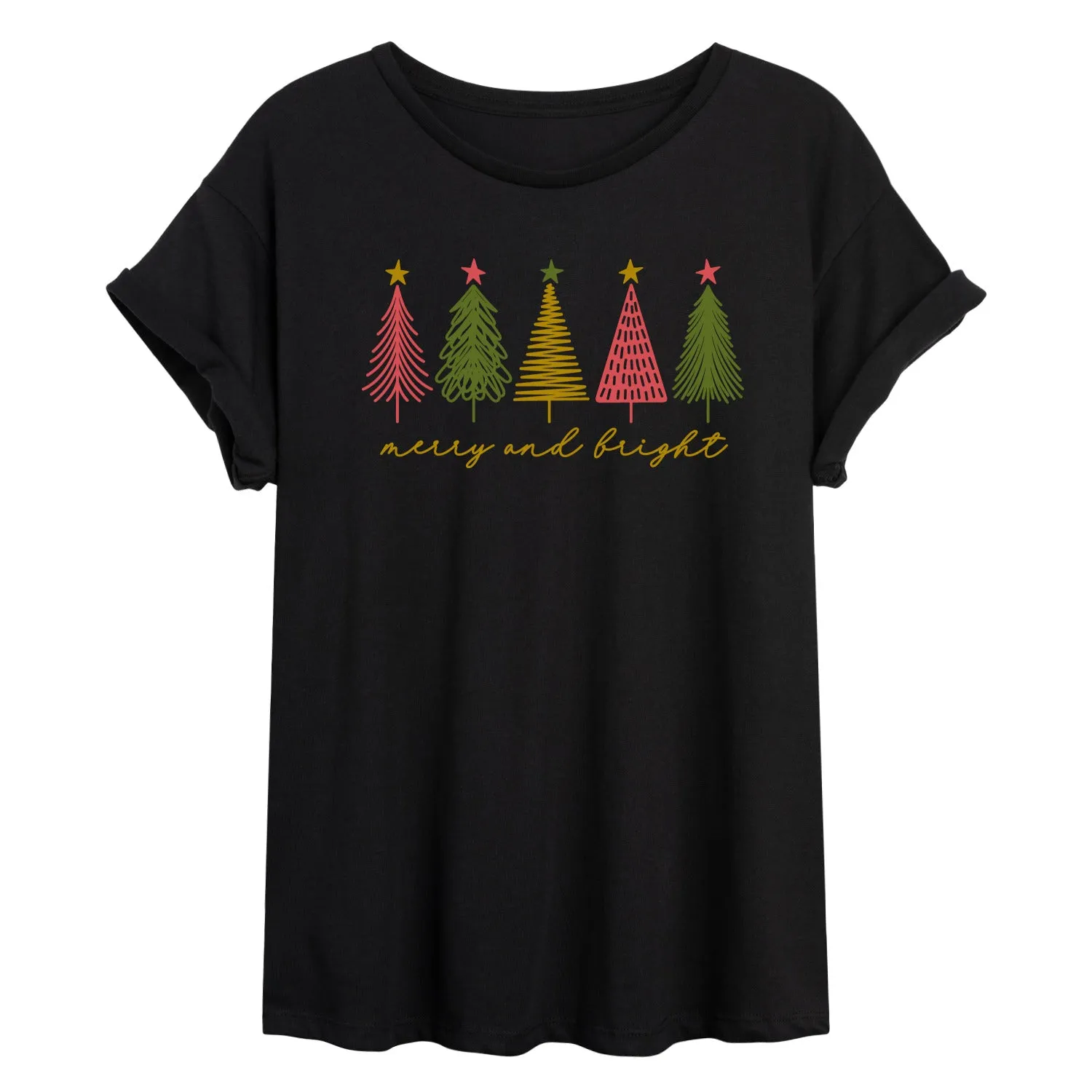 Instant Message - Merry And Bright Christmas Trees - Womens Graphic T-shirt sold by Zulily