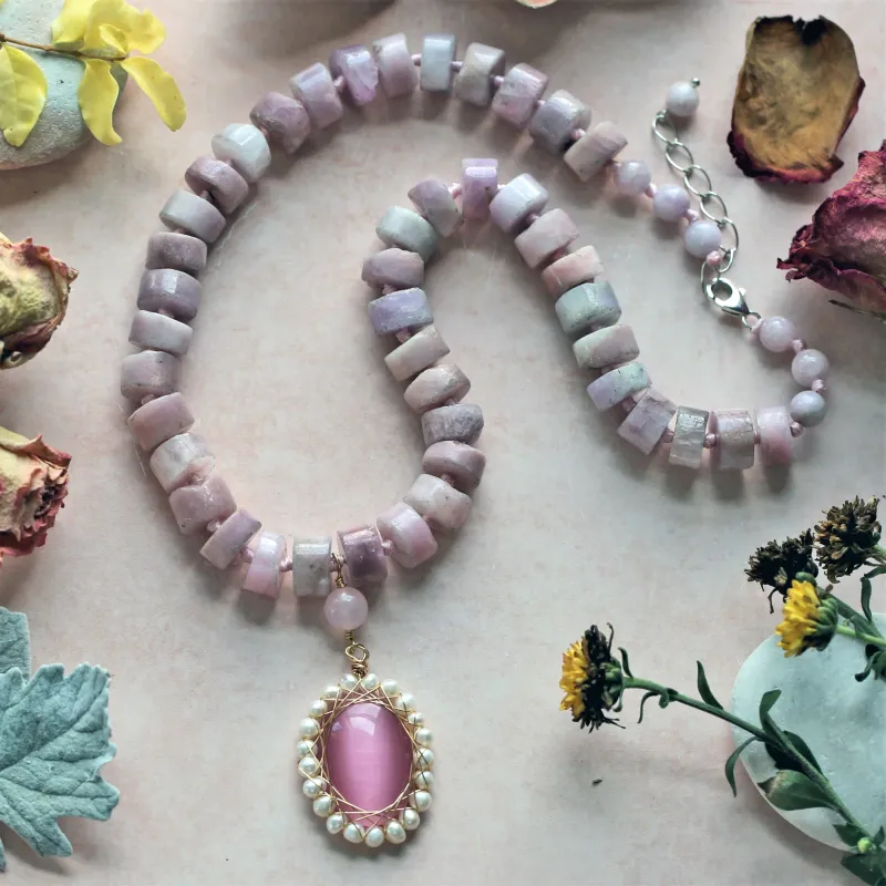 MGR Women's Hand Made Pearl Decorated Cat’s Eye Pendant Necklace. sold by Zulily