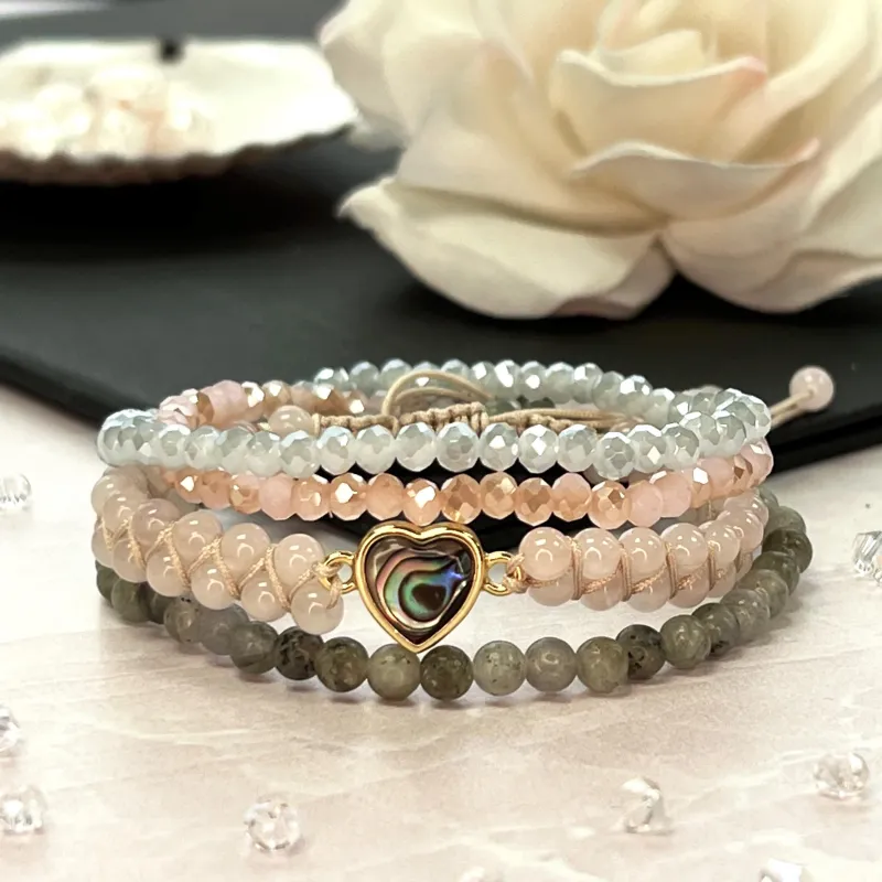 MGR Women's Shamballa Rose Quartz, Labradorite and Crystal Set of Bracelet sold by Zulily