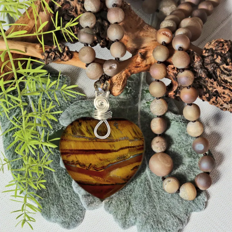 MGR Women's Genuine Tiger Eye Heart Pendant Necklace sold by Zulily