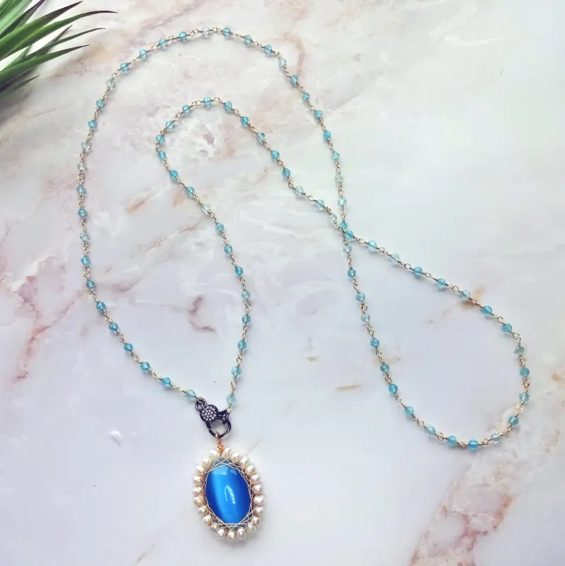 MGR Women's Detachable Cat’s Eye Pendant & Blue Topaz Multi-Use Necklace sold by Zulily