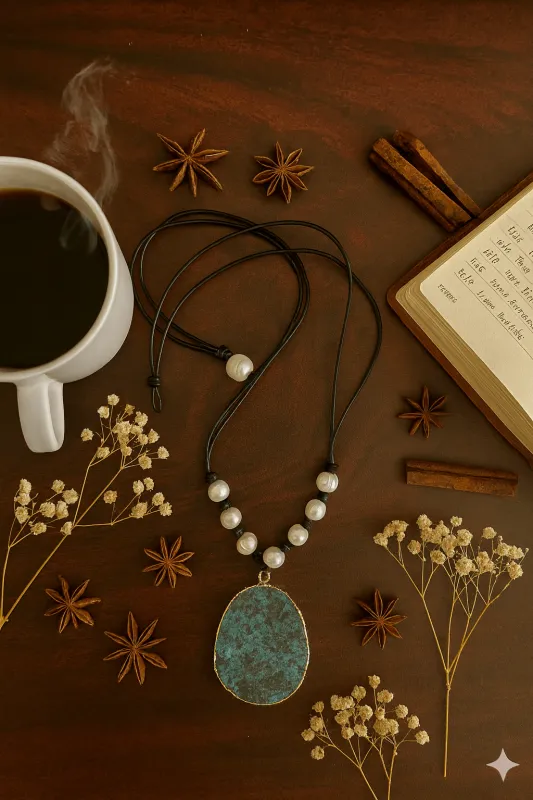 MGR Women's Genuine Turquoise Slice and Pearl Leather Necklace sold by Zulily