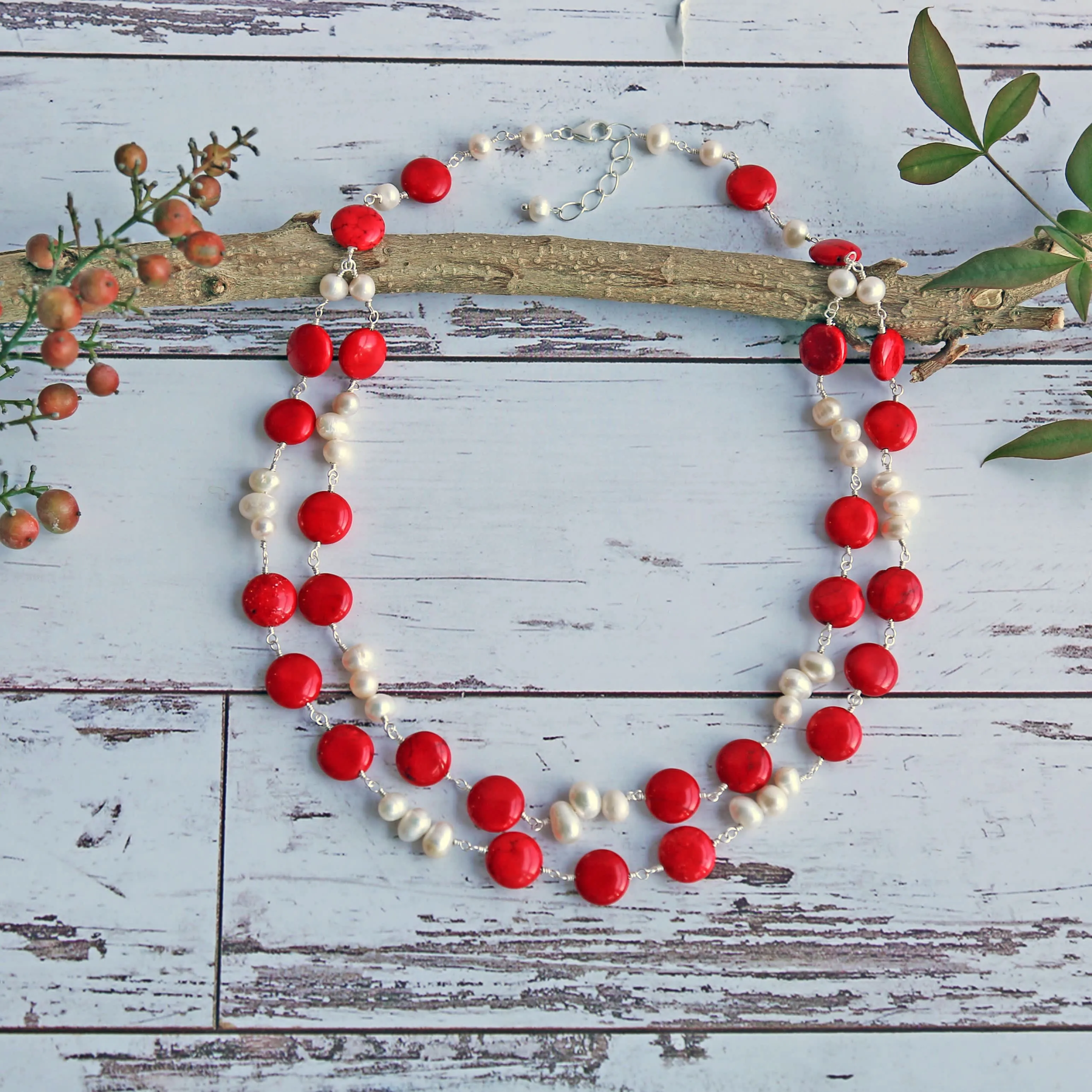 MGR Women's Red Magnesite & Pearl Necklace sold by Zulily