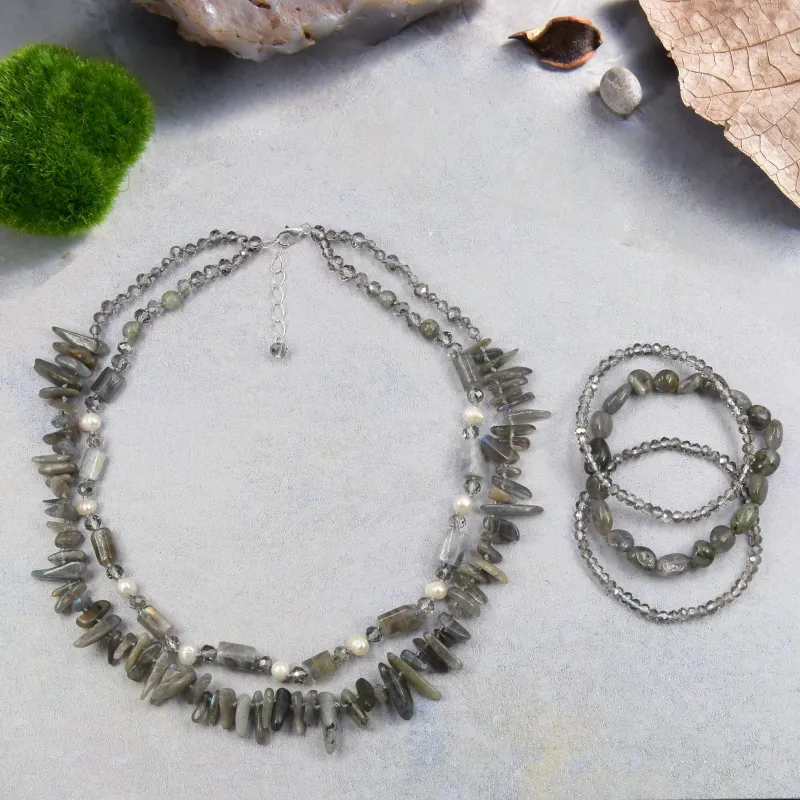 MGR Women's Labradorite Double Strand Necklace & Bracelet Combo Jewelry Set sold by Zulily
