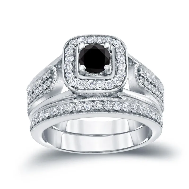 Auriya 3/4ctw Halo Black Diamond Engagement Ring Set 14k Gold sold by Zulily
