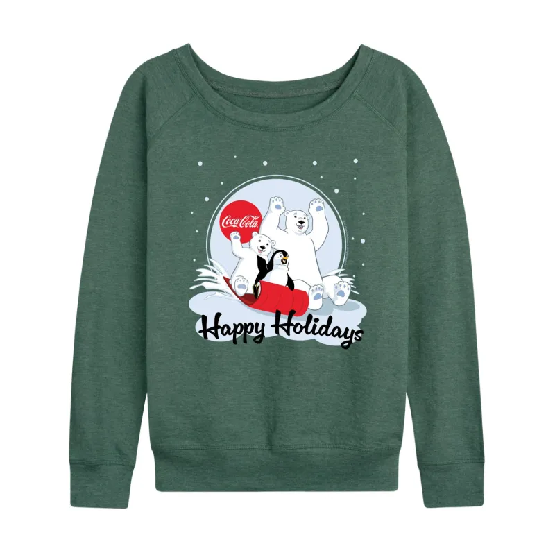 Coca-Cola - Happy Holiday Sled - Women's French Terry Long Sleeve Pullover sold by Zulily