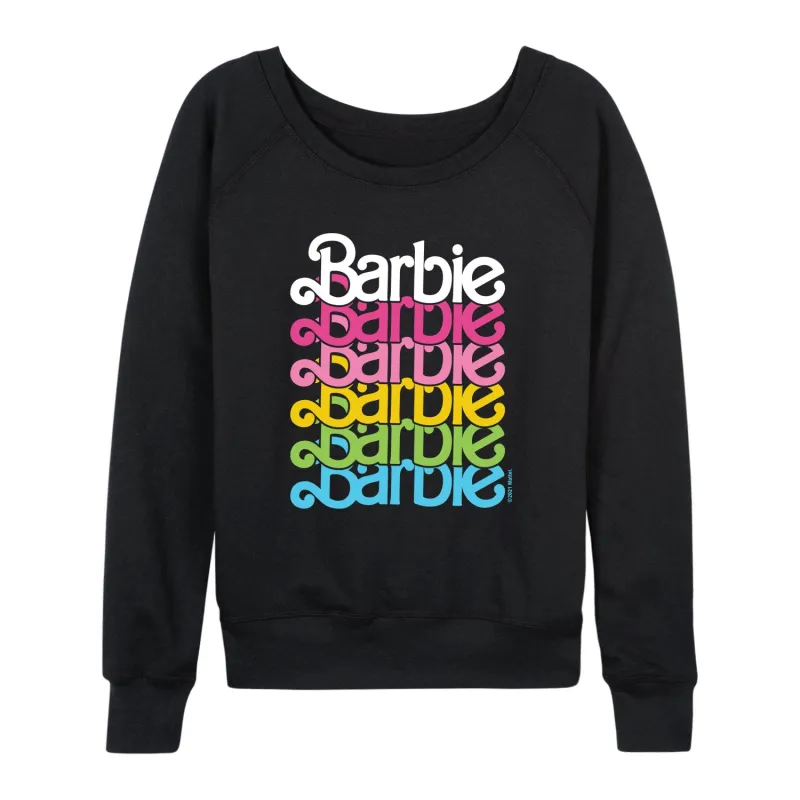 Barbie - Rainbow Stacked Logo - Women's Lightweight French Terry Long Sleeve Shirt sold by Zulily