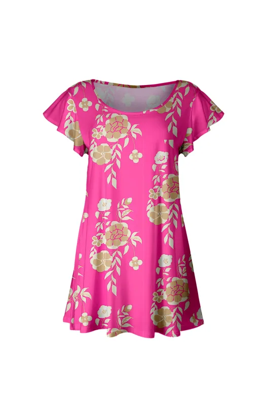 Lily by Firmiana Women’s Short Sleeve Flutter Hem Tunic Top Pink Floral Print sold by Zulily