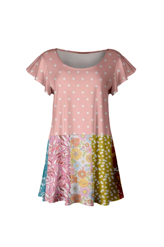 Lily by Firmiana Women’s Short Sleeve Flutter Hem Tunic Top Pink & Yellow Dot Print sold by Zulily
