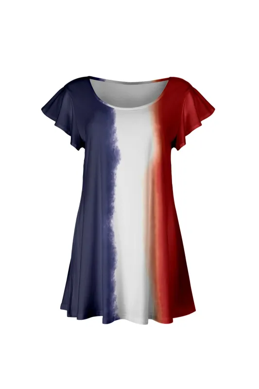 Lily by Firmiana Women’s Short Sleeve Flutter Hem Tunic Top Navy & White Stripe Fade sold by Zulily