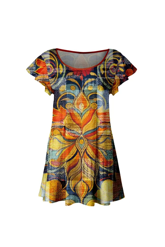 Lily by Firmiana Women’s Short Sleeve Flutter Hem Tunic Top Multicolor Mosaic Print sold by Zulily
