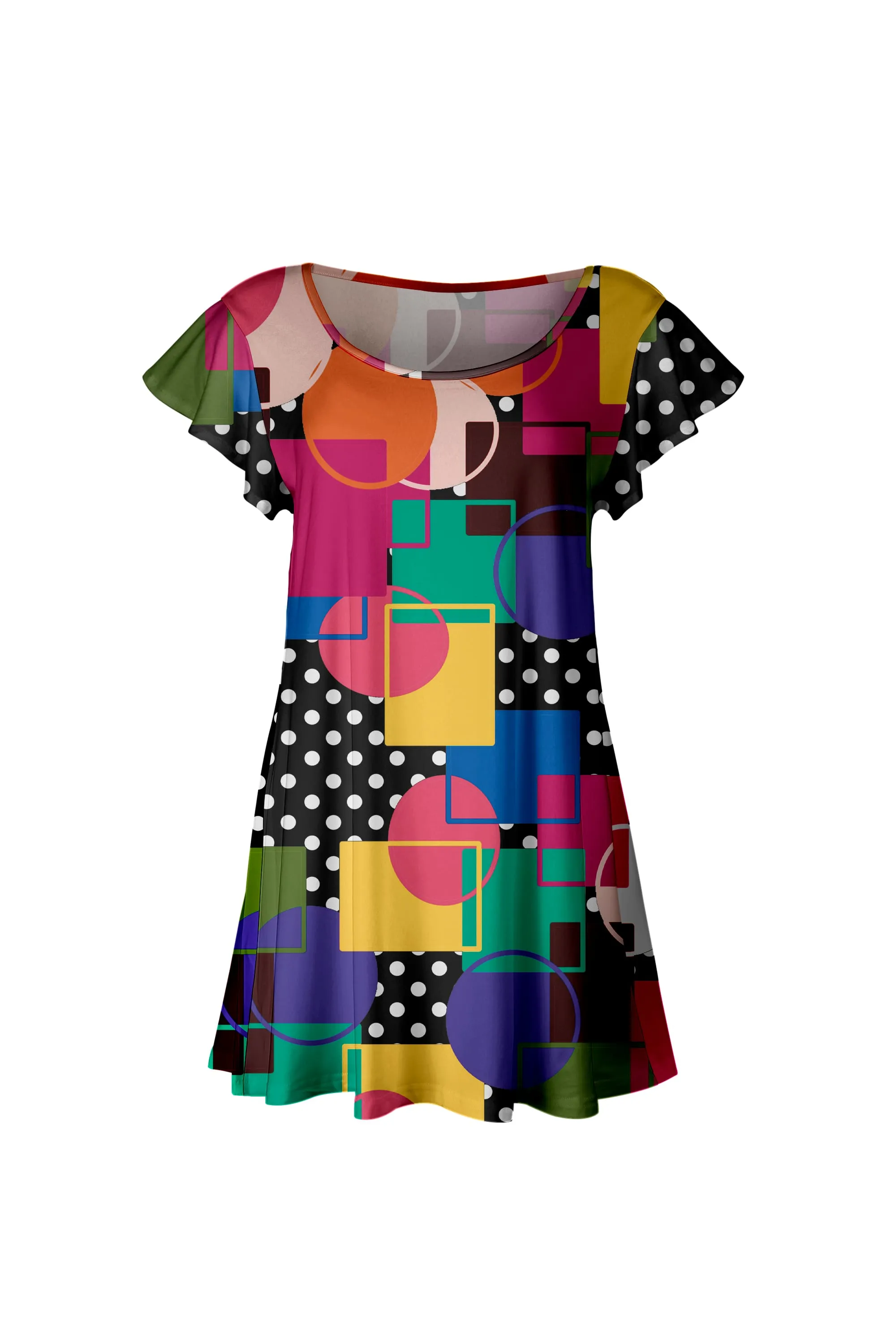 Lily by Firmiana Women’s Short Sleeve Flutter Hem Tunic Top Multicolor Block Patchwork sold by Zulily