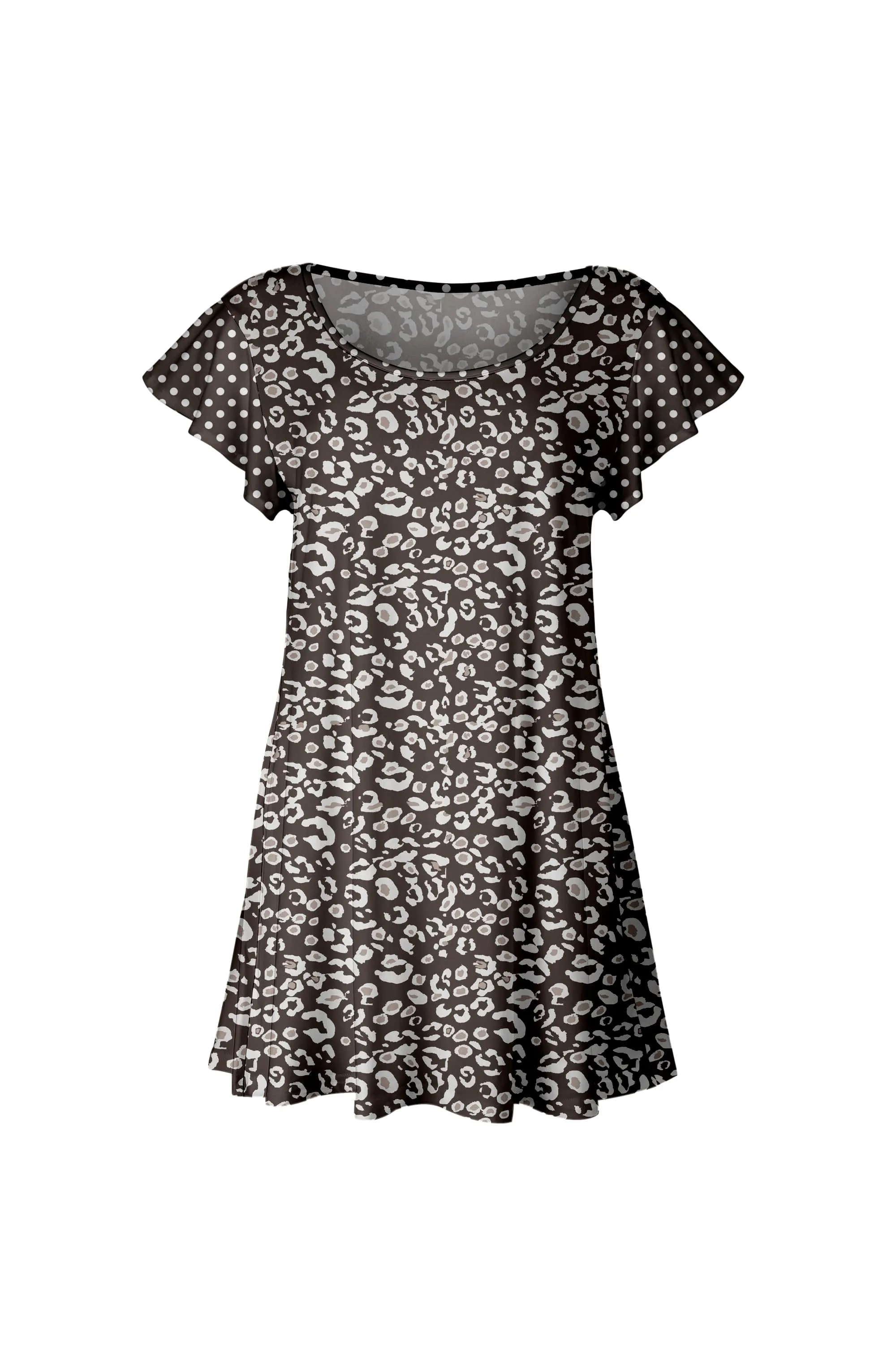Lily by Firmiana Women’s Short Sleeve Flutter Hem Tunic Top Grey and White Leopard sold by Zulily product image thumbnail 2