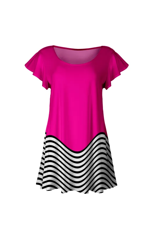 Lily by Firmiana Women’s Short Sleeve Flutter Hem Tunic Top Hot Pink & Black Chevron Hem sold by Zulily