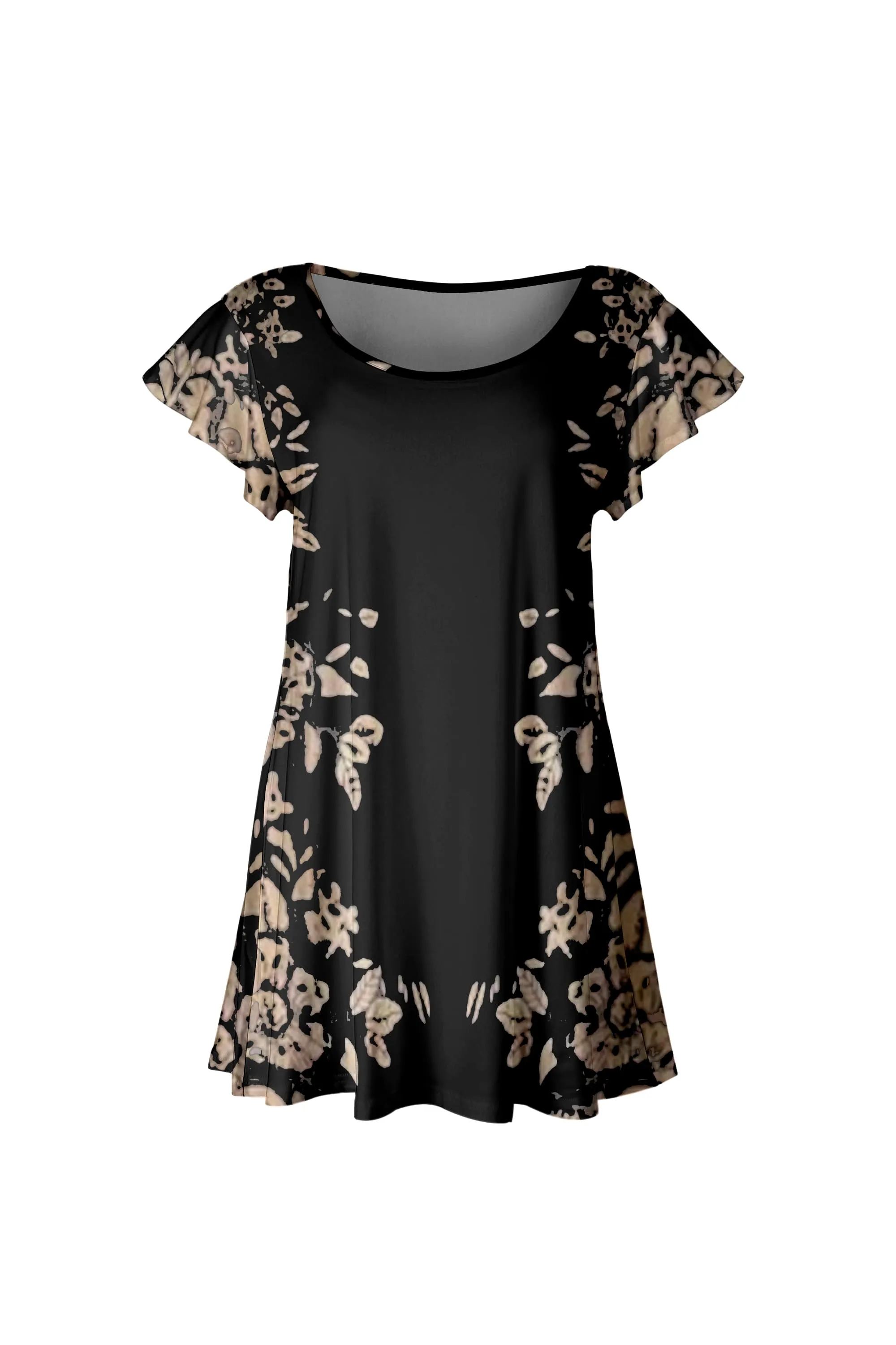 Lily by Firmiana Women’s Short Sleeve Flutter Hem Tunic Top Black & Gold Floral Border sold by Zulily product image thumbnail 3