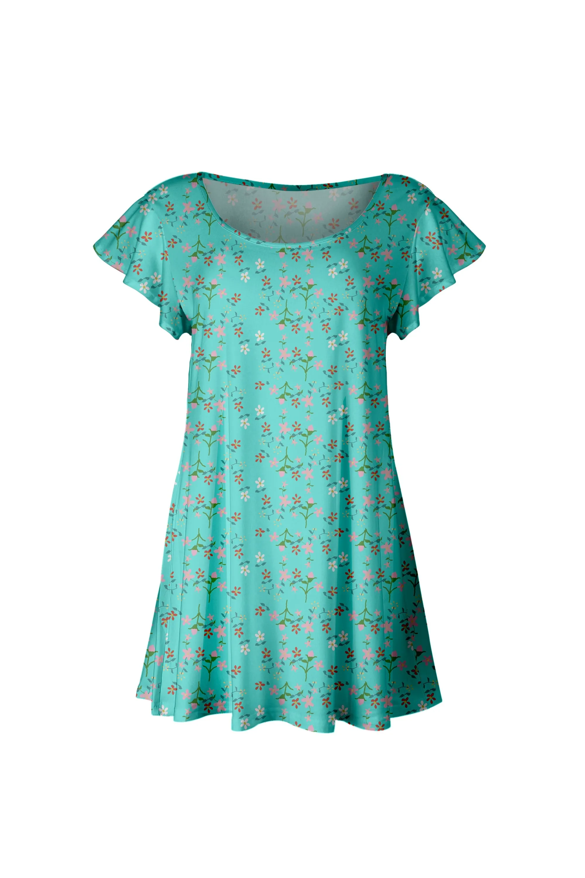 Lily by Firmiana Women’s Short Sleeve Flutter Hem Tunic Top Aqua Floral Print sold by Zulily product image thumbnail 2