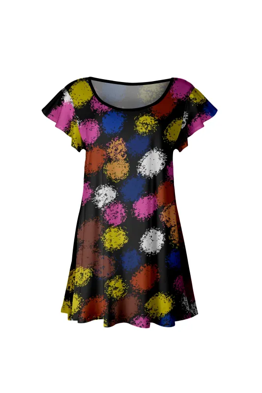Lily by Firmiana Women’s Short Sleeve Flutter Hem Tunic Top Black & Colorful Floral Mix sold by Zulily
