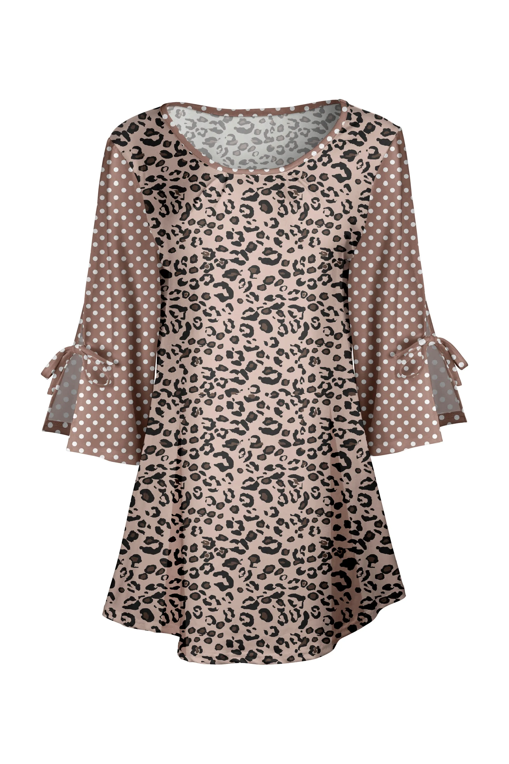 Lily by Firmiana Women's Round Neck Tunic with Split Hem ¾ Sleeves and Tie Detail Tan & Brown Leopard sold by Zulily product image thumbnail 2