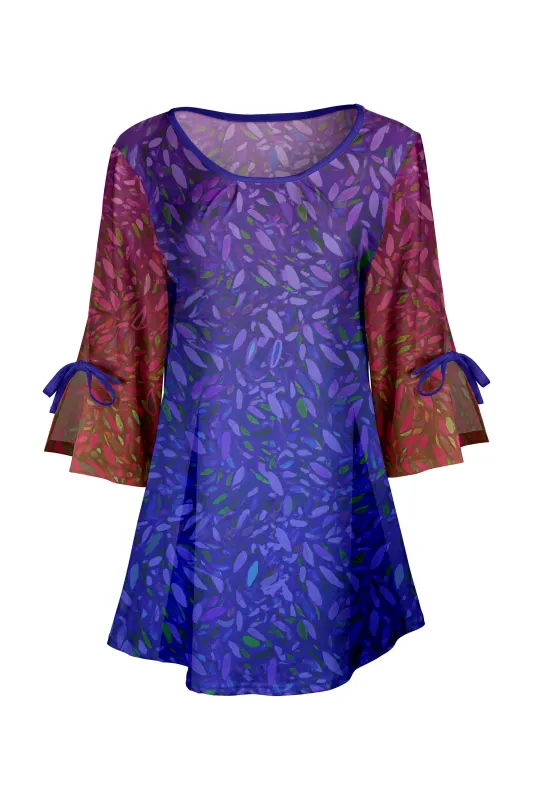 Lily by Firmiana Women's Round Neck Tunic with Split Hem ¾ Sleeves and Tie Detail Purple & Blue Abstract Floral sold by Zulily