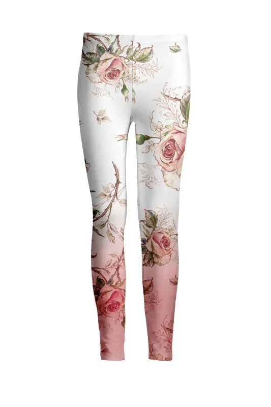 Lily by Firmiana Women's Medium Rise Printed Legging White & Pink Floral Print made by Zulily