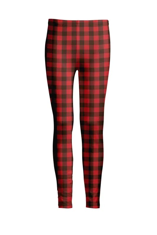 Lily by Firmiana Women's Medium Rise Printed Legging Red & Black Buffalo Plaid Print sold by Zulily