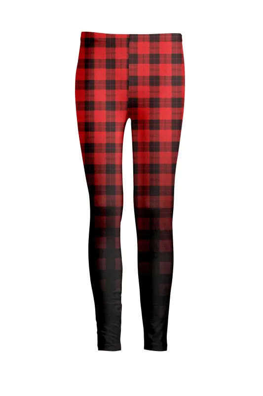 Lily by Firmiana Women's Medium Rise Printed Legging Red & Black Plaid Gradient Print sold by Zulily