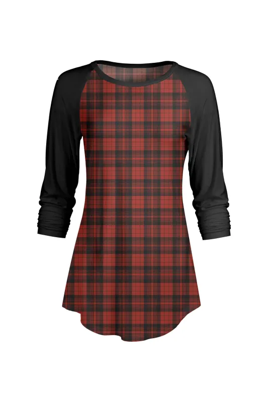 Lily by Firmiana Women’s ¾ Sleeve Scoop Neck Tunic Top Red & Black Plaid Front sold by Zulily