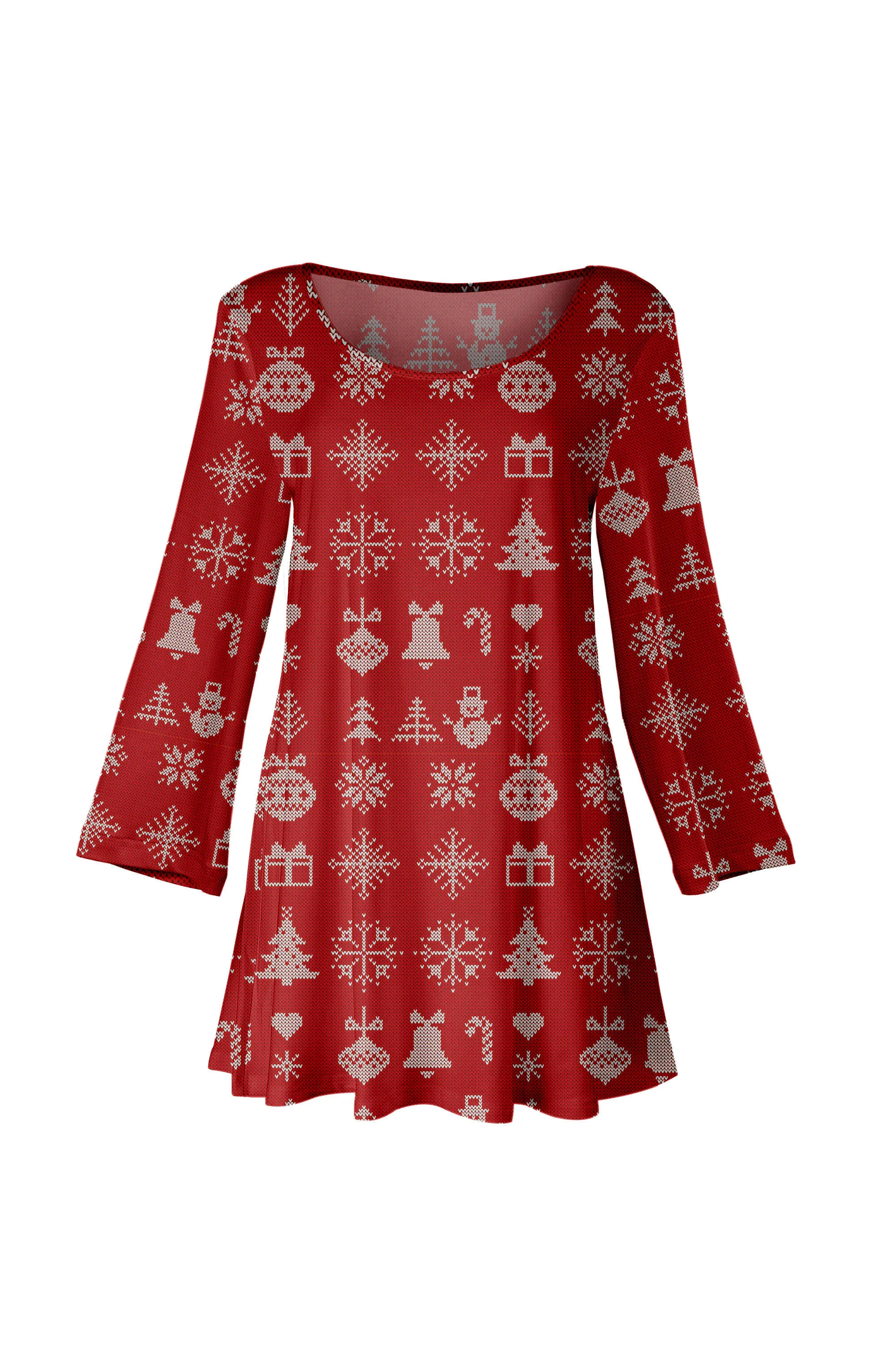 Lily by Firmiana Women’s Long Sleeve Scoop Neck Flared Hem Tunic Red Holiday Reindeer Fair Isle Print sold by Zulily product image thumbnail 2