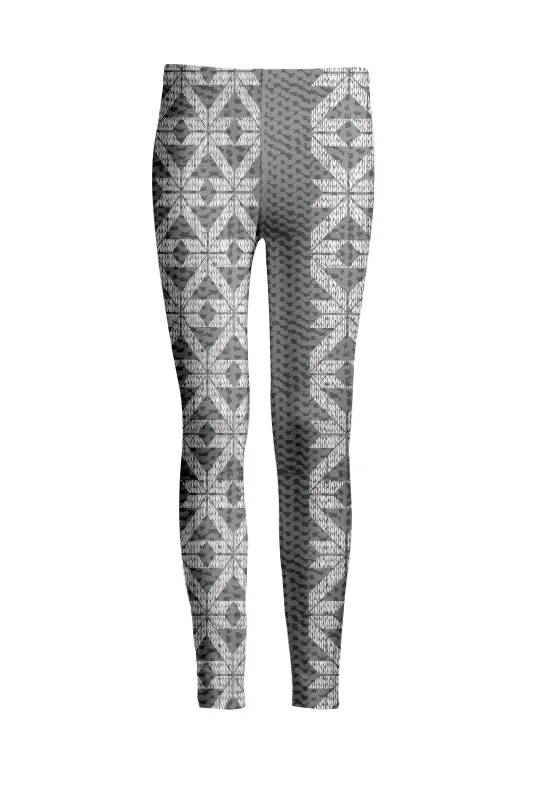 Lily by Firmiana Women's Medium Rise Printed Legging Gray & White Nordic Snowflake Print sold by Zulily
