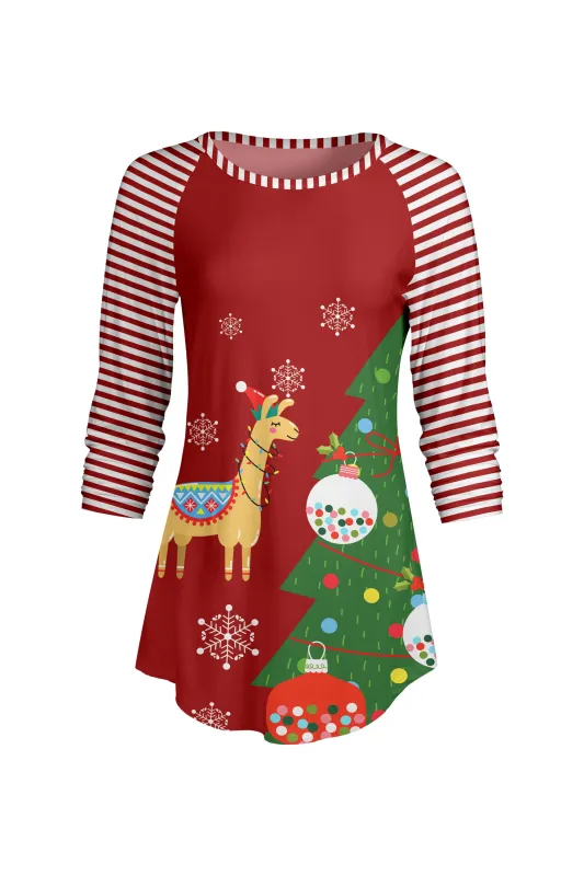 Lily by Firmiana Women’s ¾ Sleeve Scoop Neck Tunic Top Red Christmas Print Tunic sold by Zulily
