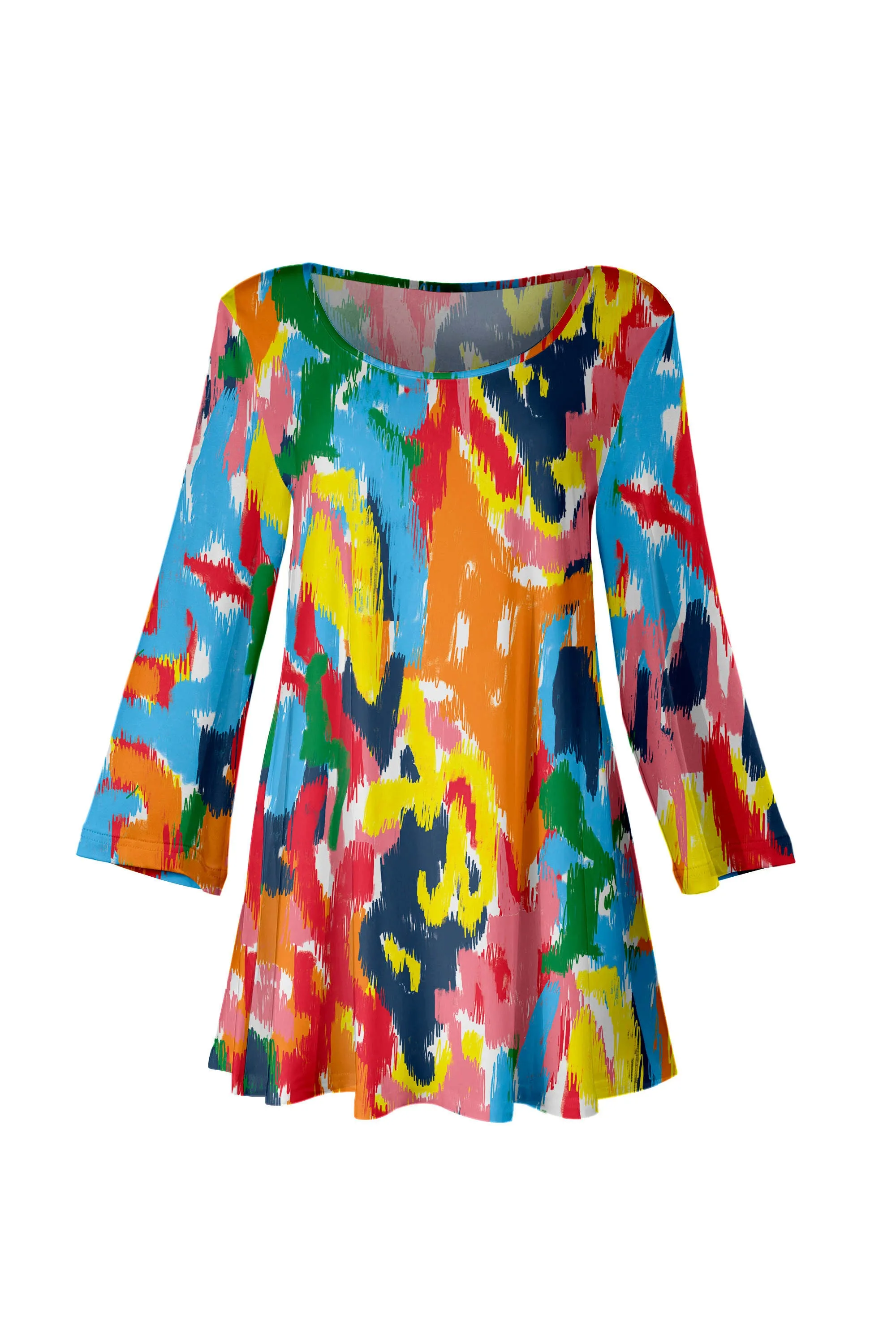 Lily by Firmiana Women’s Long Sleeve Scoop Neck Flared Hem Tunic Multicolor Abstract Brushstroke Print sold by Zulily