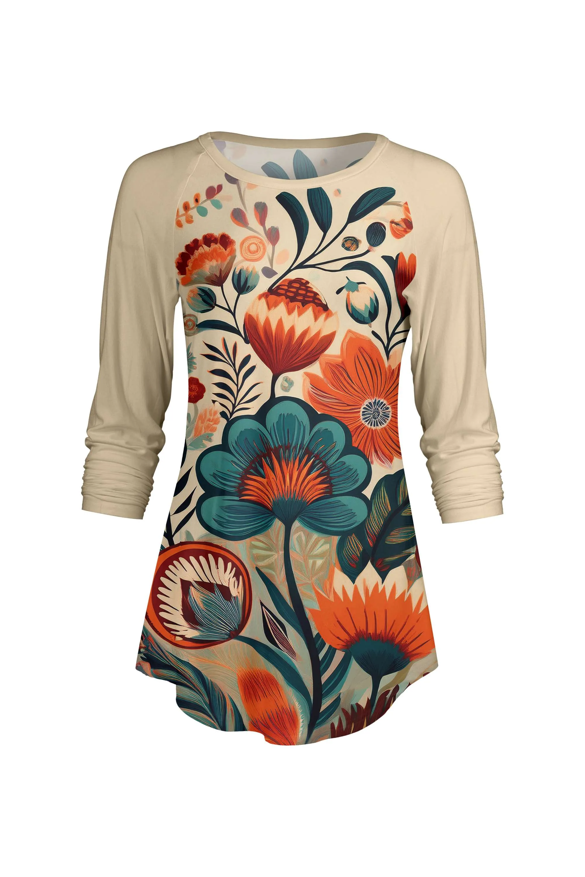 Lily by Firmiana Women’s ¾ Sleeve Scoop Neck Tunic Top Beige & Orange Floral sold by Zulily