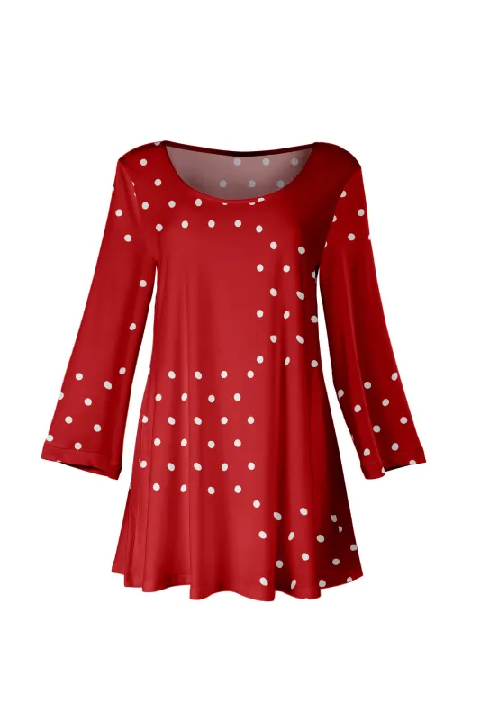 Lily by Firmiana Women’s Long Sleeve Scoop Neck Flared Hem Tunic Red & White Candy Cane Dot Print sold by Zulily