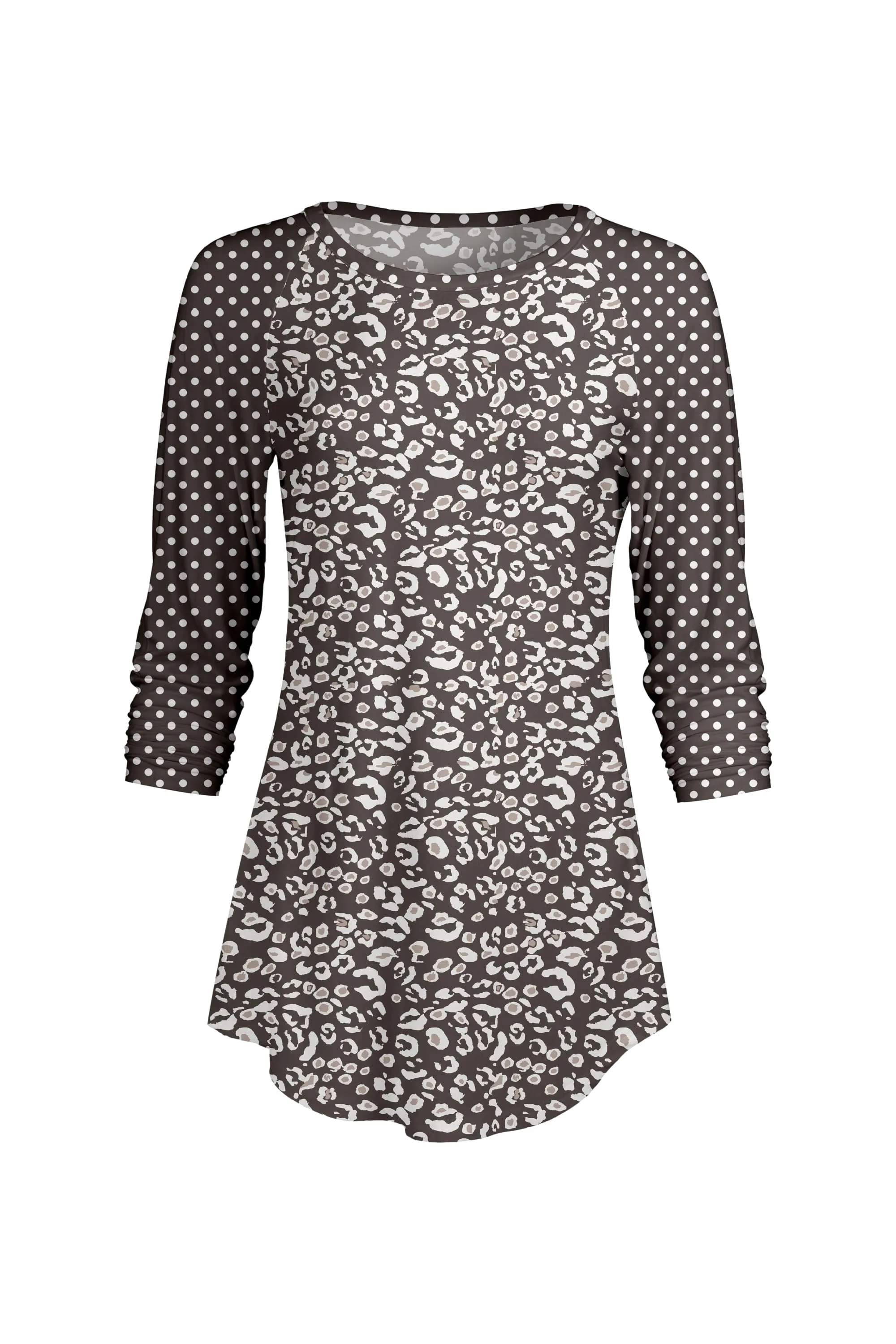 Lily by Firmiana Women’s ¾ Sleeve Scoop Neck Tunic Top Grey and White Leopardl sold by Zulily