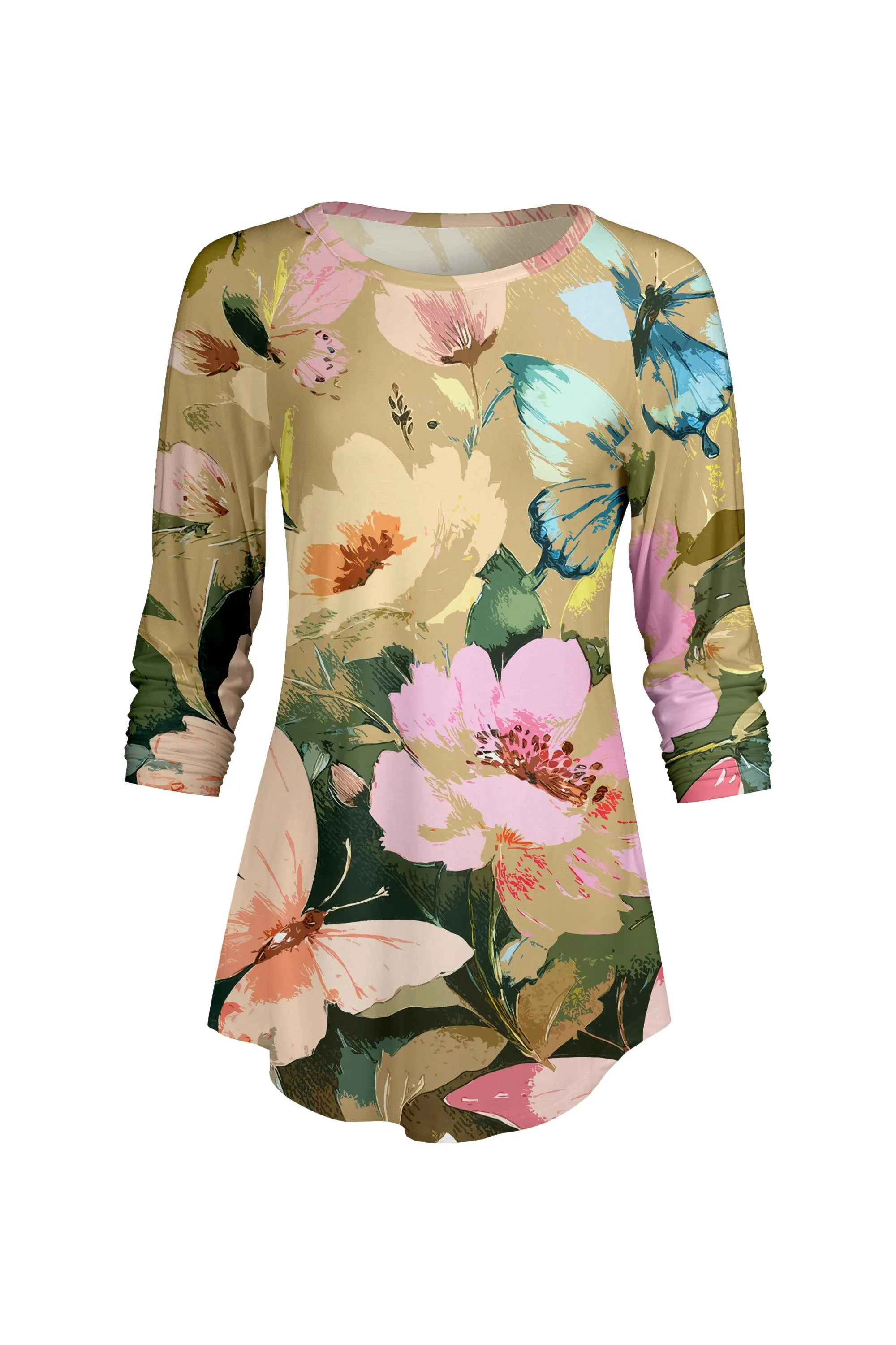 Lily by Firmiana Women’s ¾ Sleeve Scoop Neck Tunic Top Orange & Peach Floral Print sold by Zulily product image thumbnail 2