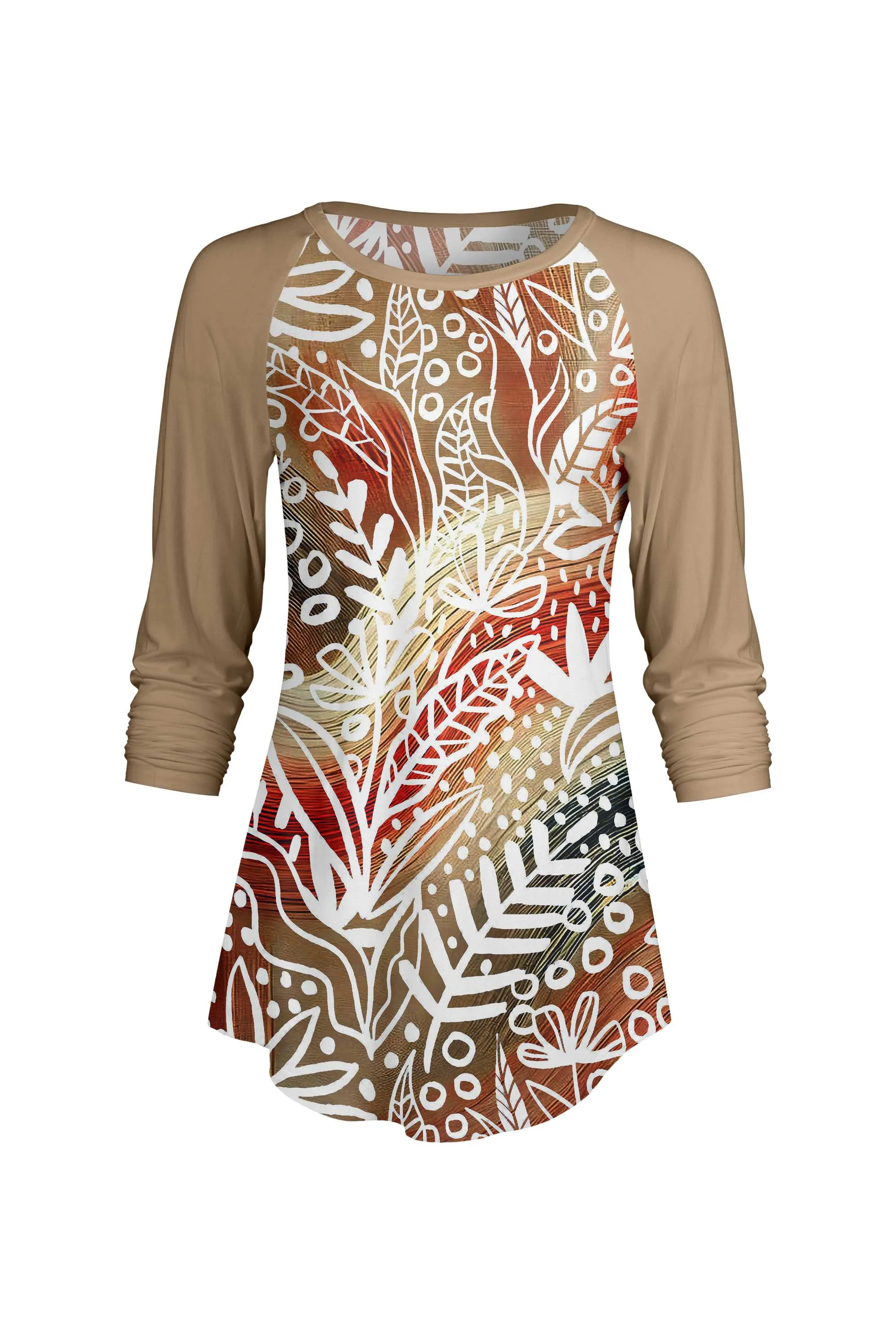 Lily by Firmiana Women’s ¾ Sleeve Scoop Neck Tunic Top Tan & Red Floral Vine Print sold by Zulily product image thumbnail 2