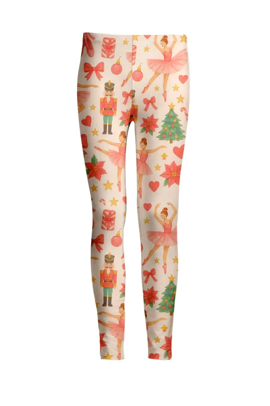 Lily by Firmiana Women's Medium Rise Printed Legging Pink and Red Nutcracker Print made by Zulily