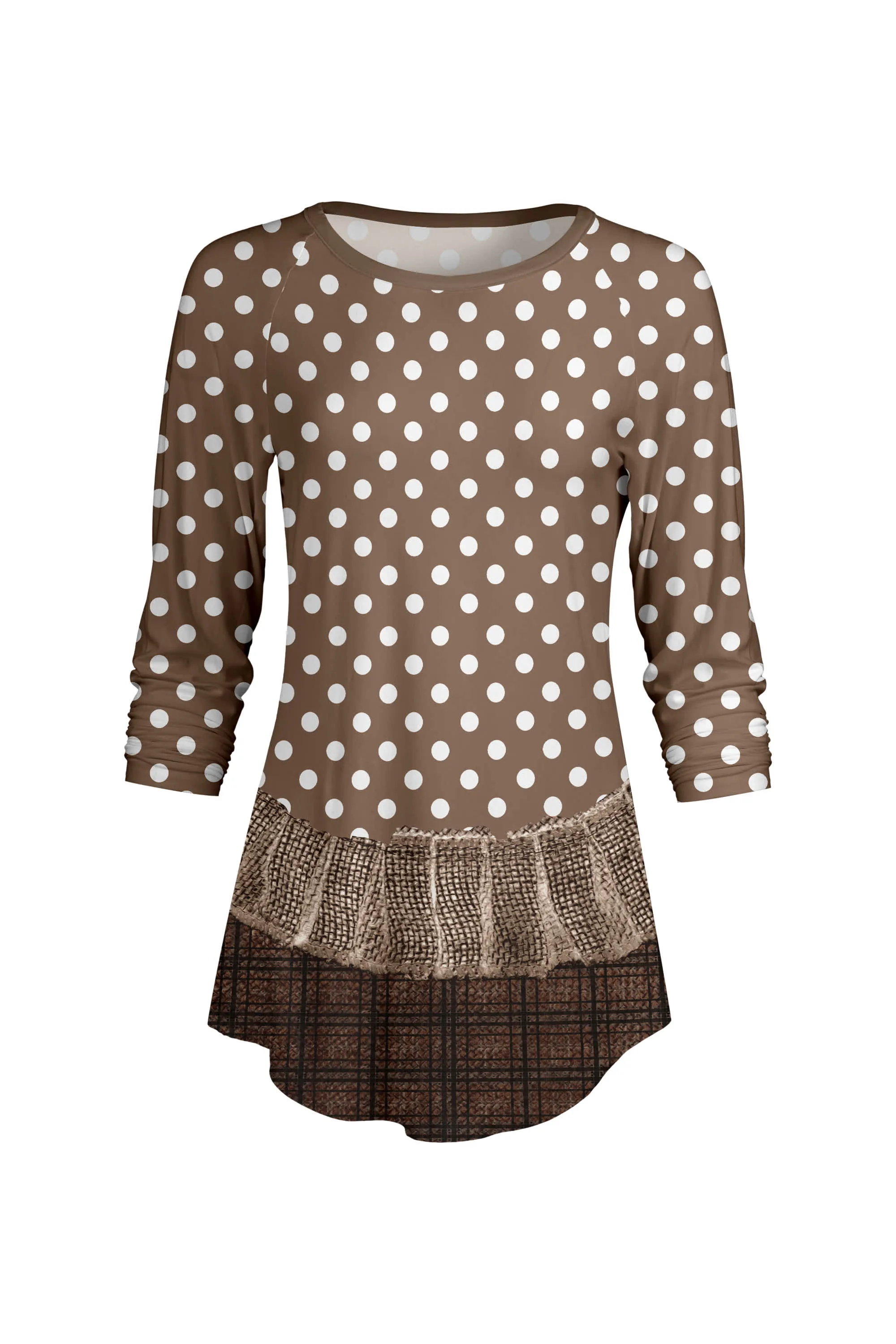 Lily by Firmiana Women’s ¾ Sleeve Scoop Neck Tunic Top Taupe Polka Dot Border sold by Zulily product image thumbnail 2