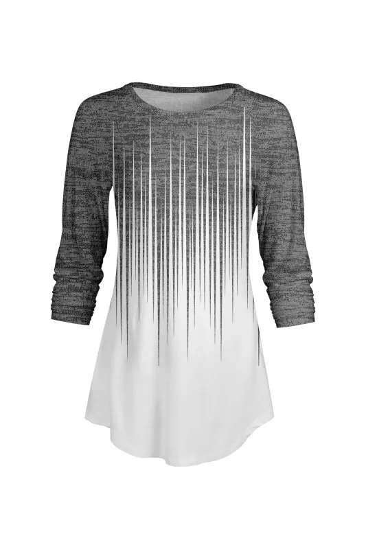 Lily by Firmiana Women’s ¾ Sleeve Scoop Neck Tunic Top Grey and White Linear sold by Zulily